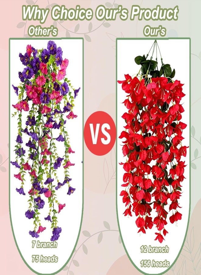 YSSDBBB 3Pack Faux Bougainvillea Artificial Flowers Plants for Outdoor Outside Decoration, Red Fake Flowers UV Resistant Look Real Silk Long Trailing Vines for Front Door Porch - Image 5