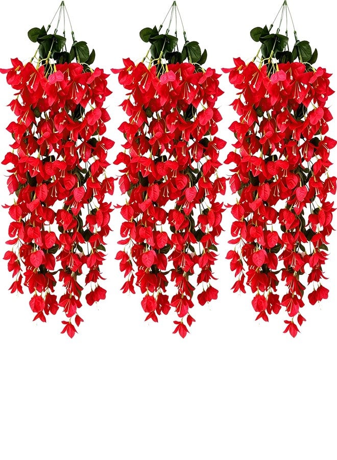 YSSDBBB 3Pack Faux Bougainvillea Artificial Flowers Plants for Outdoor Outside Decoration, Red Fake Flowers UV Resistant Look Real Silk Long Trailing Vines for Front Door Porch - Image 1