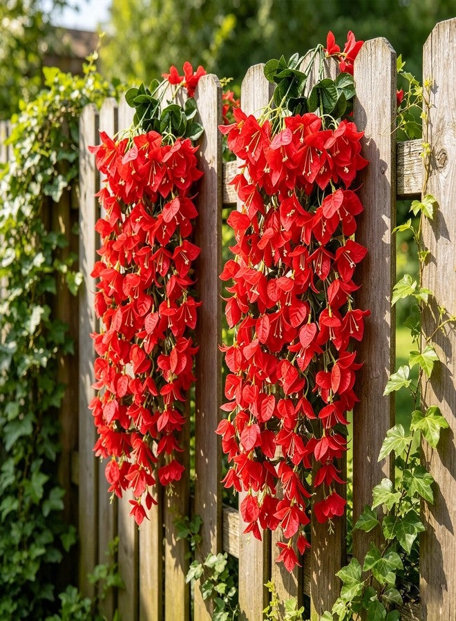 YSSDBBB 3Pack Faux Bougainvillea Artificial Flowers Plants for Outdoor Outside Decoration, Red Fake Flowers UV Resistant Look Real Silk Long Trailing Vines for Front Door Porch - Image 2