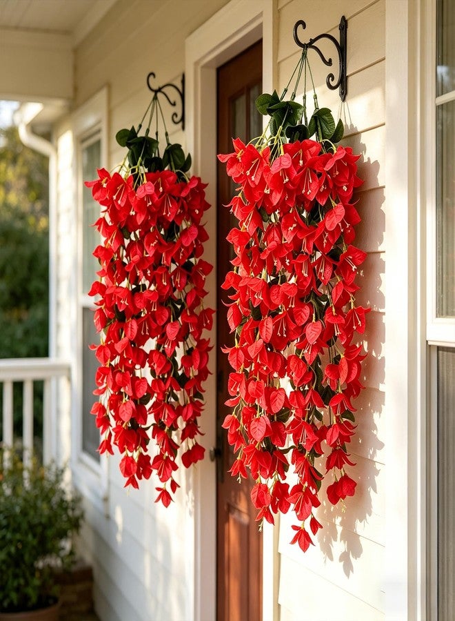 YSSDBBB 3Pack Faux Bougainvillea Artificial Flowers Plants for Outdoor Outside Decoration, Red Fake Flowers UV Resistant Look Real Silk Long Trailing Vines for Front Door Porch - Image 3