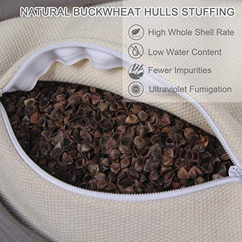 FelizMax Zafu Buckwheat Meditation Cushion,D=13"/16" H=5.5",Round zabuton Meditation Pillow,Large Yoga Bolster Kneeling Pillow Premium Yoga Pillow for Sitting on Floor,Zippered Organic Cotton Cover-Grey13“ - Image 2