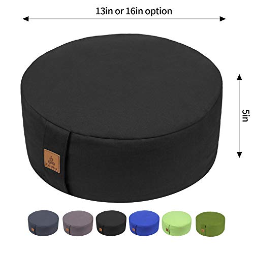 FelizMax Zafu Buckwheat Meditation Cushion,D=13"/16" H=5.5",Round zabuton Meditation Pillow,Large Yoga Bolster Kneeling Pillow Premium Yoga Pillow for Sitting on Floor,Zippered Organic Cotton Cover-Grey13“ - Image 5