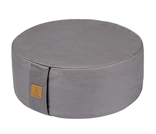 FelizMax Zafu Buckwheat Meditation Cushion,D=13"/16" H=5.5",Round zabuton Meditation Pillow,Large Yoga Bolster Kneeling Pillow Premium Yoga Pillow for Sitting on Floor,Zippered Organic Cotton Cover-Grey13“ - Image 1