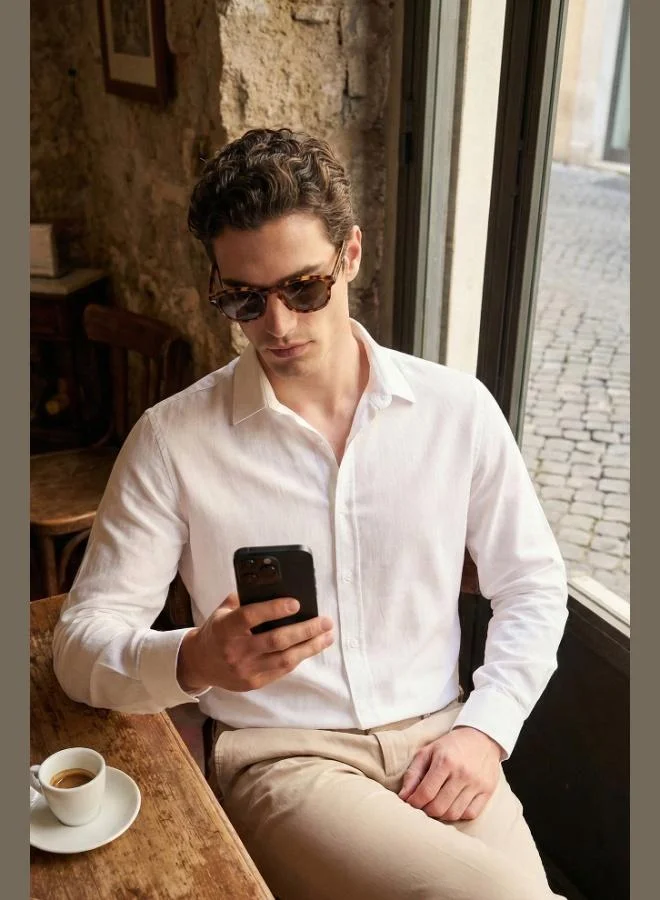 Buratti Buratti Cotton and Linen Blend Regular Fit Classic Collar Long Sleeve Shirt Men's SHIRT CF26S1210134