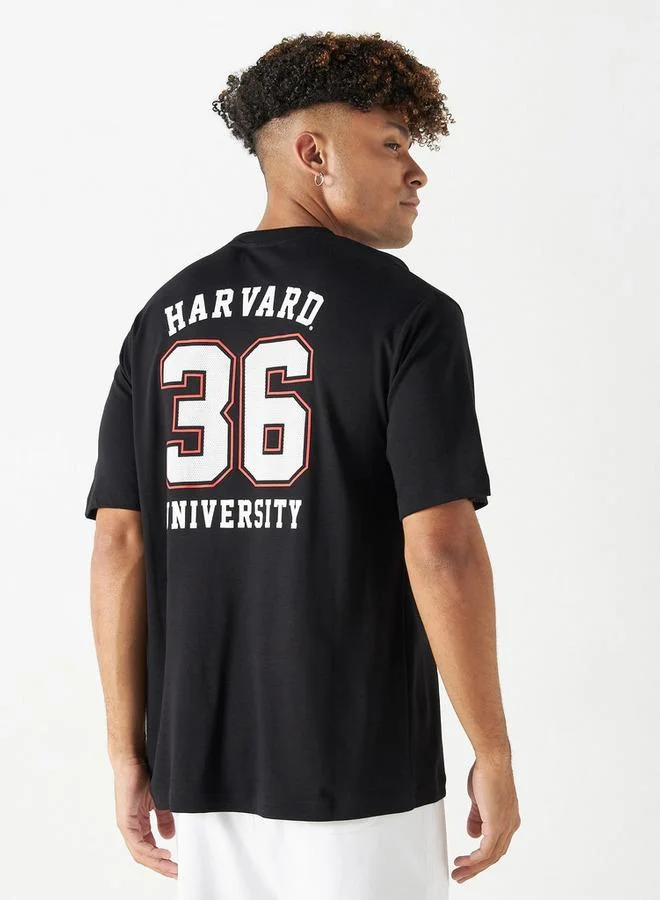 SP Characters Harvard Print Crew Neck T-shirt with Short Sleeves
