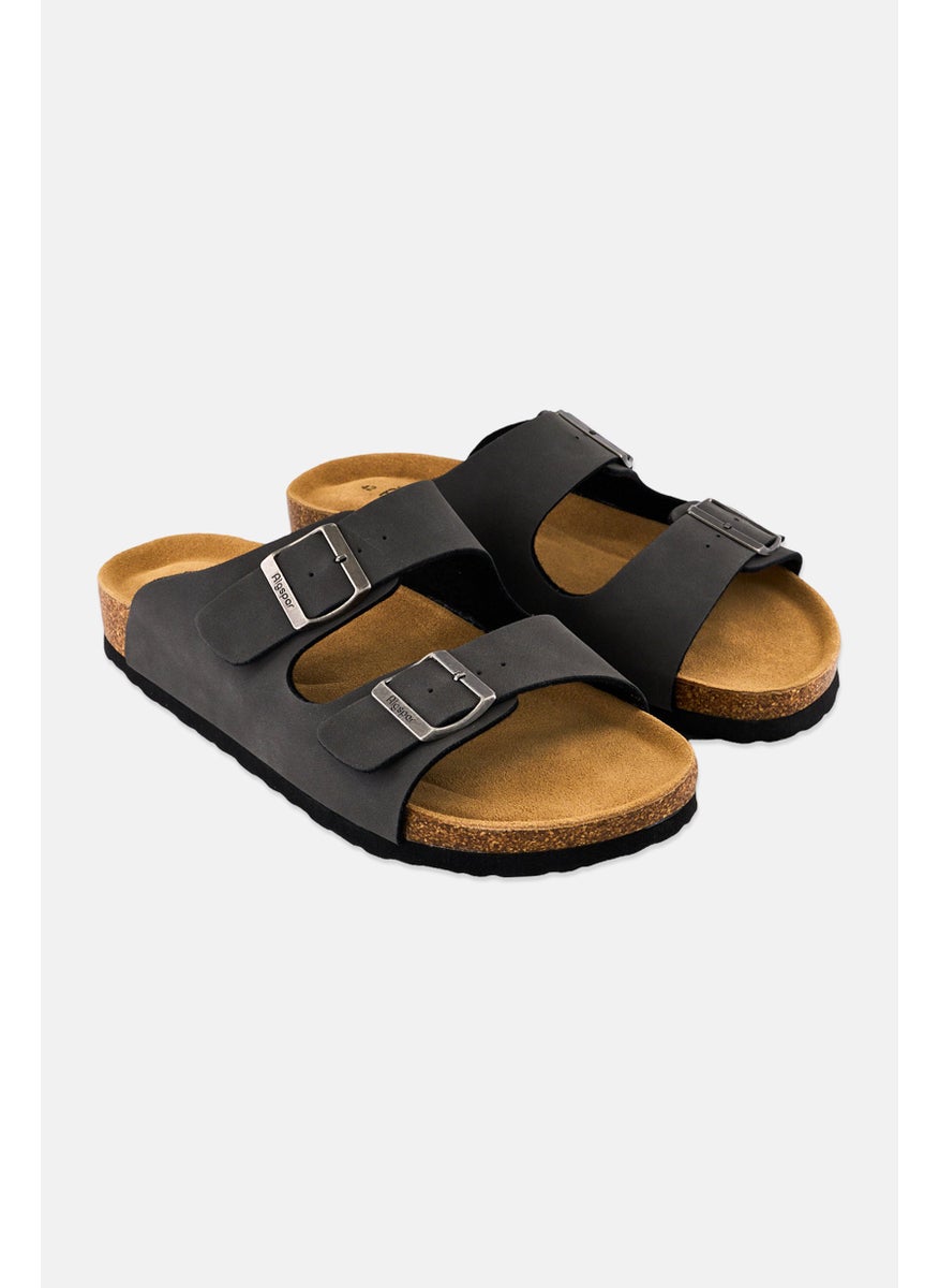 Algspar - Men Double Monk Strap Slip On Cork Sandals, Dark Grey - Image 1