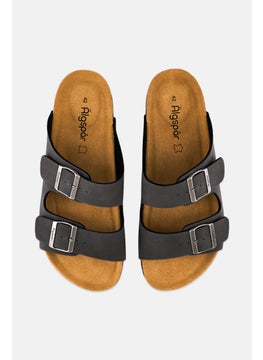 Algspar Men Double Monk Strap Slip On Cork Sandals, Dark Grey  - Image 3