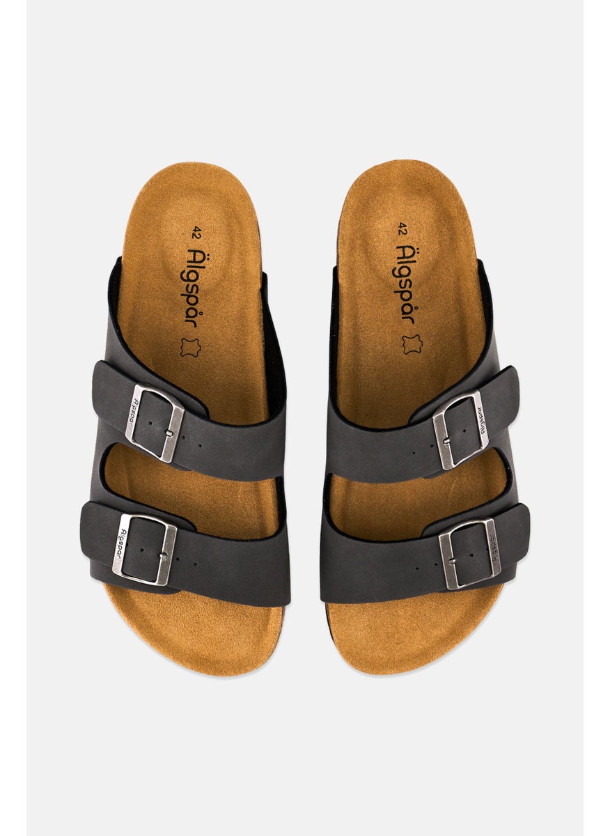 Algspar - Men Double Monk Strap Slip On Cork Sandals, Dark Grey - Image 1