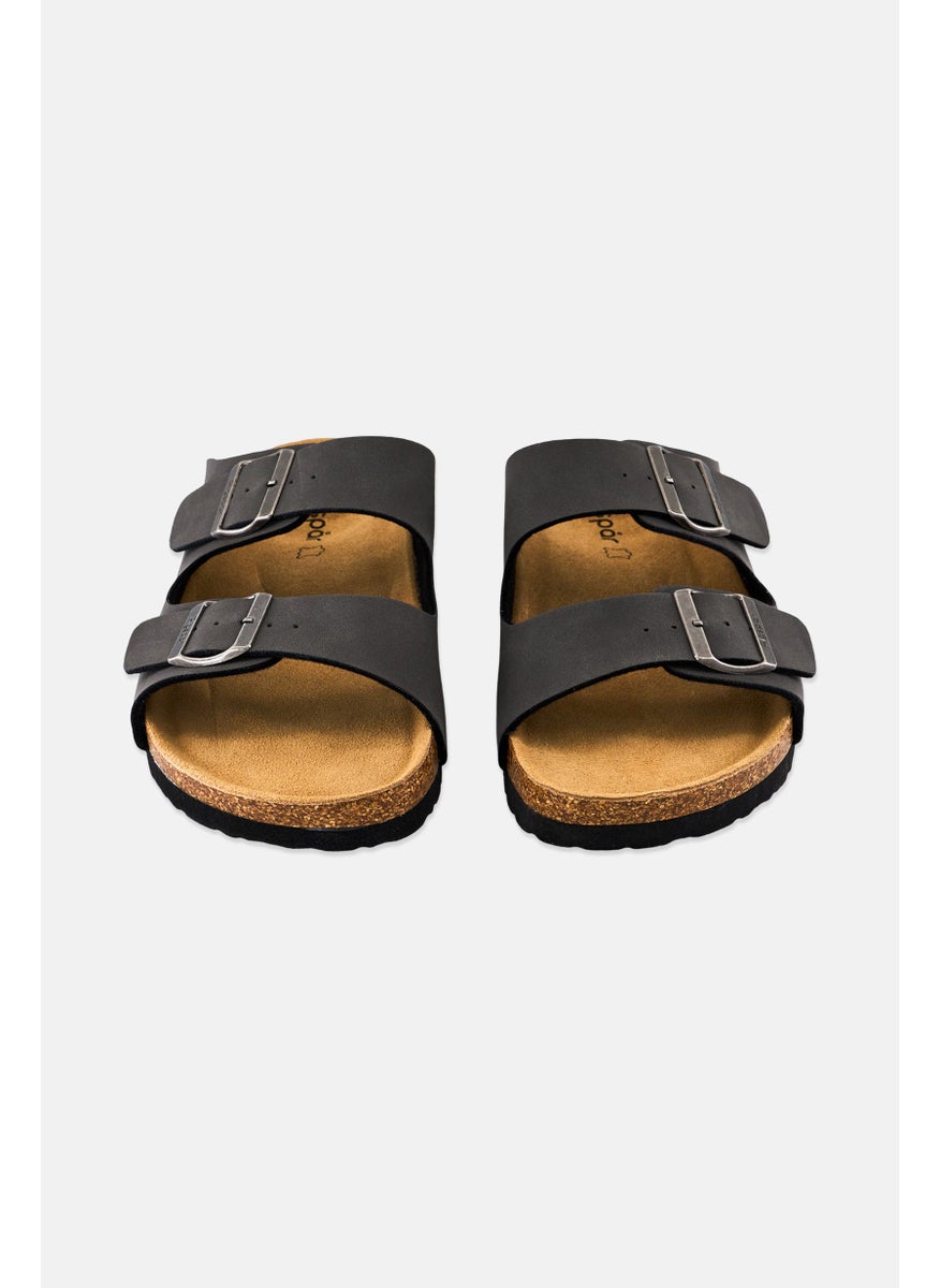 Algspar - Men Double Monk Strap Slip On Cork Sandals, Dark Grey - Image 1