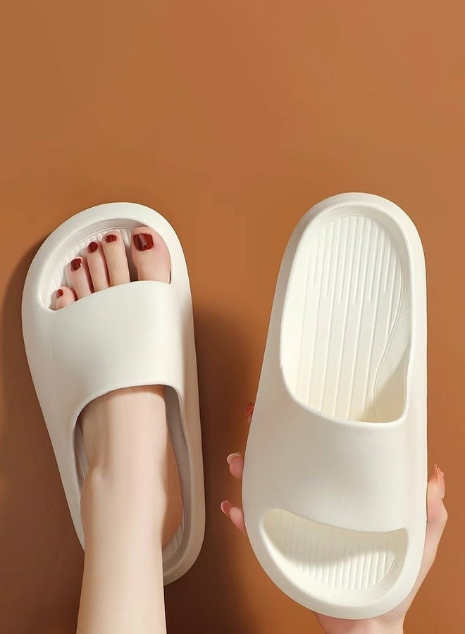 Hanayo Slipper Indoor Open Toe EVA Slippers Quiet Household Bathroom Shower Soft Bottom Anti-skid Slippers Female Slippers(White)  - Image 4