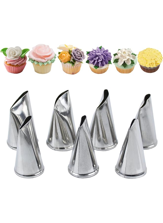 S-TOP Flower Piping Nozzles, 7pcs Petal Ruffle Piping Nozzles Set Rose Pastry Tips Icing Frosting Tips Baking Tools Stainless Steel Cake Decorating Kit for Cake Cupcakes DIY Icing Nozzle Tool - Image 1