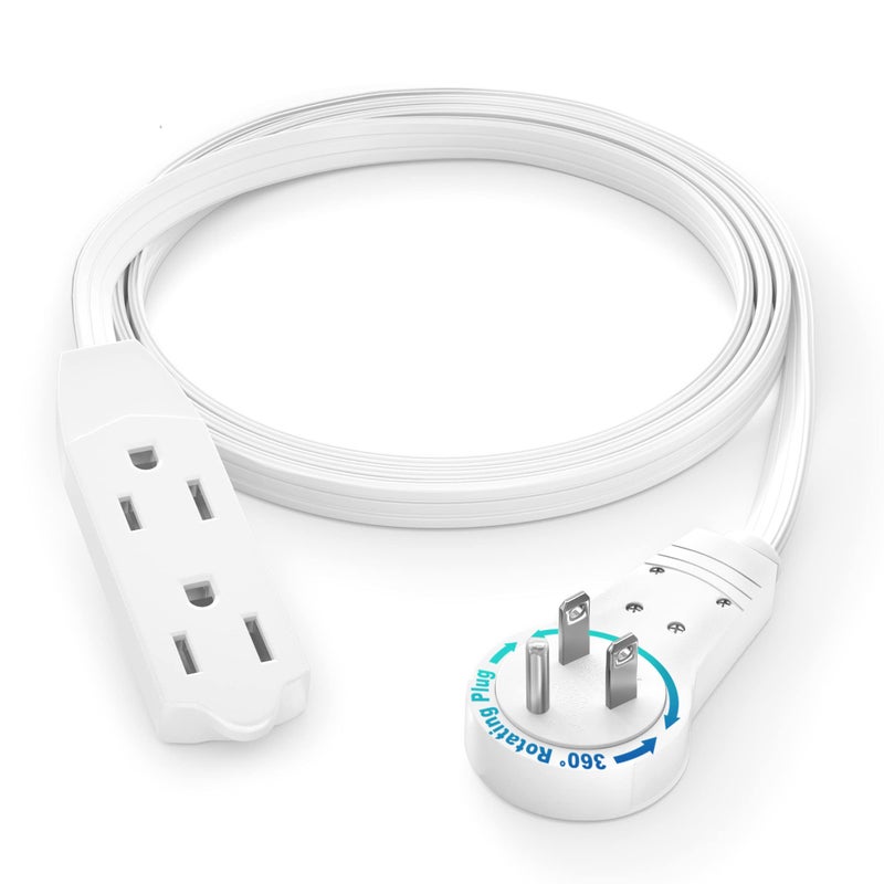 Maximm Cable 3 Ft 360 Rotating Flat Plug Extension CordWire 16 AWG Multi 3 Outlet Extension Wire 3 Prong Grounded Wire White UL Certified