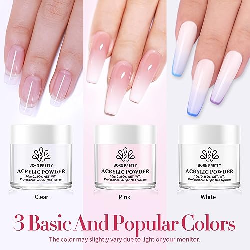 BORN PRETTY Acrylic Nail Kit Acrylic Powder Clear White Pink Liquid Set with Nail Forms Brush Pen File Glass Container Beginner Friendly - Image 5
