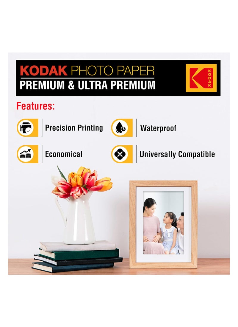 Kodak - Kodak 260 GSM 4R (102x152mm) Instant Dry Waterproof High Glossy Photo Paper Compatible with all Inkjet Printers - 4 Pack x 100 Sheets - Image 1