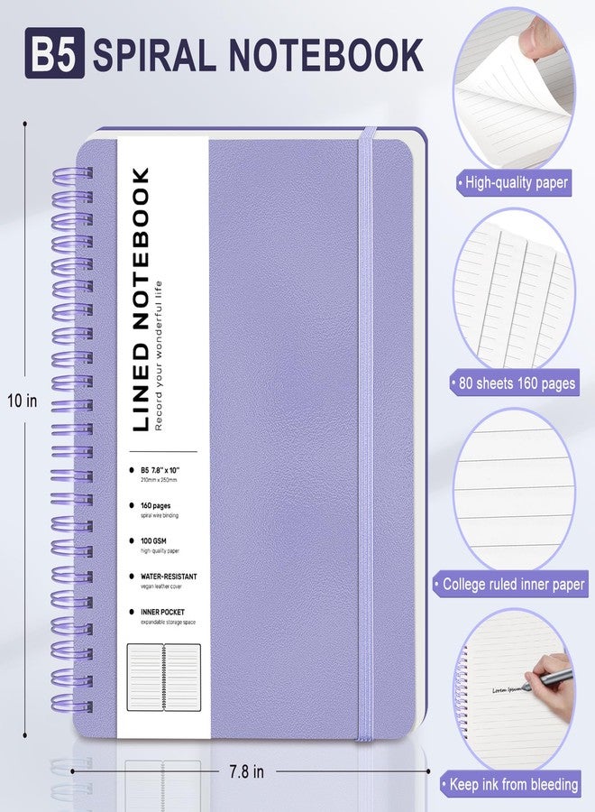 ABERLLS Lined Spiral Journal Notebook, B5 Spiral Notebook, 7.8''×10'' Journaling Notebooks for Work, School, Women, College Ruled Spiral Notebook, Hardcover Leather Notebook for Note Taking Business, Purple - Image 2