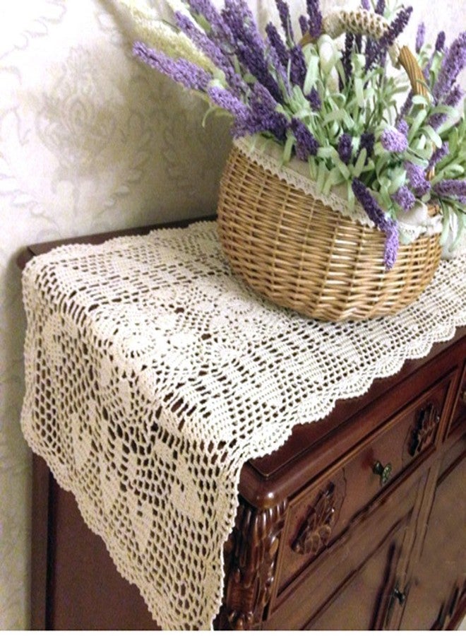 Damanni Rectangular Cotton Handmade Crochet Lace Table Runner Doilies Table Dresser Scarf DÃƒ©cor,16 Inch by 35 Inchï¼Å’Beige - Image 4