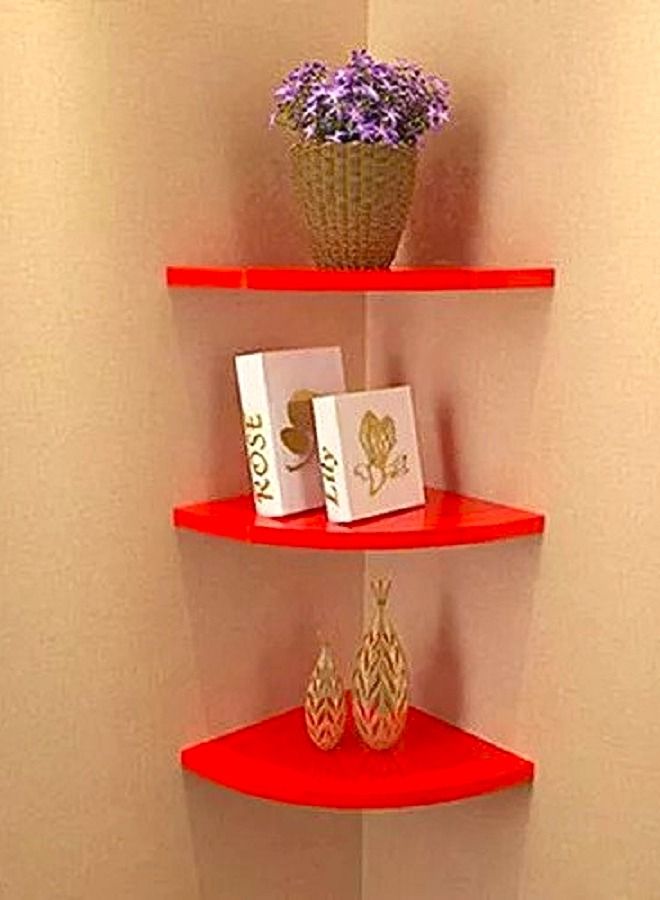 MARGOUN Floating Corner Wall Shelf 3Pcs Triangle Bookshelf Home Decor 3 Tier Display Organizer 25cm Red White  - Image 2
