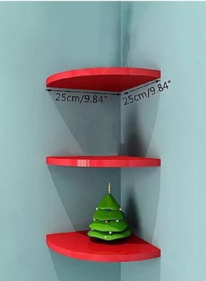 MARGOUN Floating Corner Wall Shelf 3Pcs Triangle Bookshelf Home Decor 3 Tier Display Organizer 25cm Red White  - Image 3