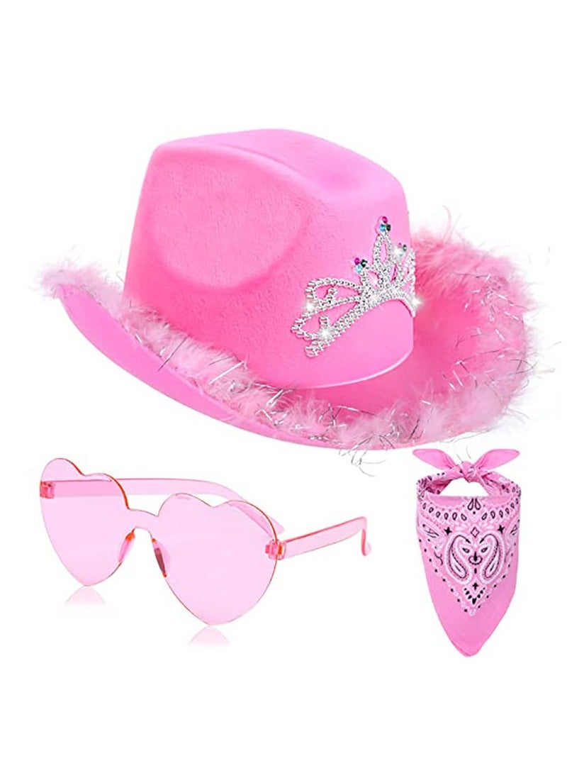 Beauenty Drawstring Roll Brim Crown Cowboy Hat for Women and Children