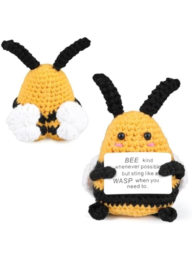 نيبمينينت نحلة إيجابية، صوف ممتاز، نحلة إيجابية لطيفة، محبوكة مع بطاقة تأكيد إيجابية، دمى محبوكة يدوياً إيجابية، هدايا إيجابية مثالية للعائلة والأصدقاء - Image 1