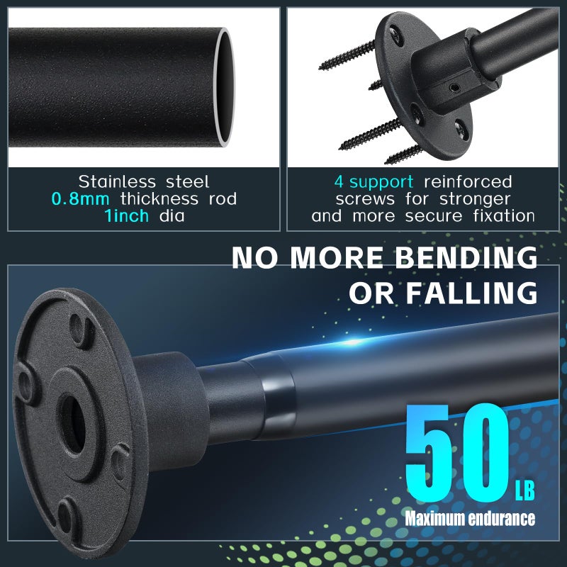 UIABOPZ Shower Curtain Rods, 29-64inch Adjustable Shower Pole - Heavy Duty Shower Rods for Bathroom Matte Black (1 Pack) - Image 2