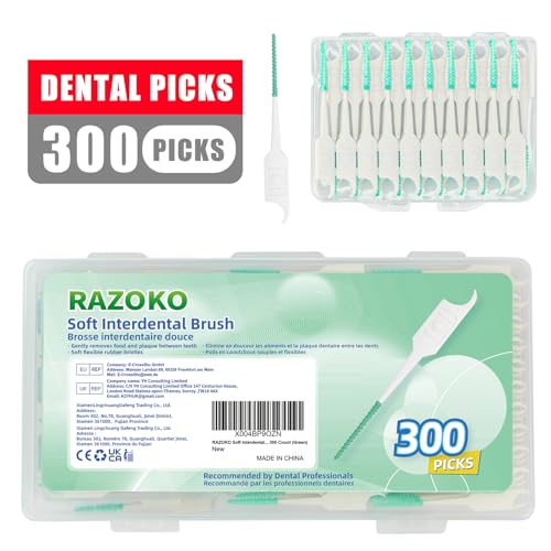 RAZOKO Soft Interdental Brushes Original, Dental Picks for Cleaning Teeth, Disposable Interdental Brushes, with Convenient Carry Case (Green, 300 Count) - Image 2