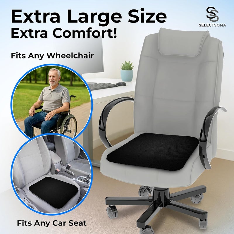 SelectSoma Super Large Gel Seat Cushion for Long Sitting - 18.5" x 17.5" - Breathable Cooling Design - Pressure Relief for Sciatica, Tailbone & Back - Office Chair, Wheelchair, Car & Truck Cushion - Image 2