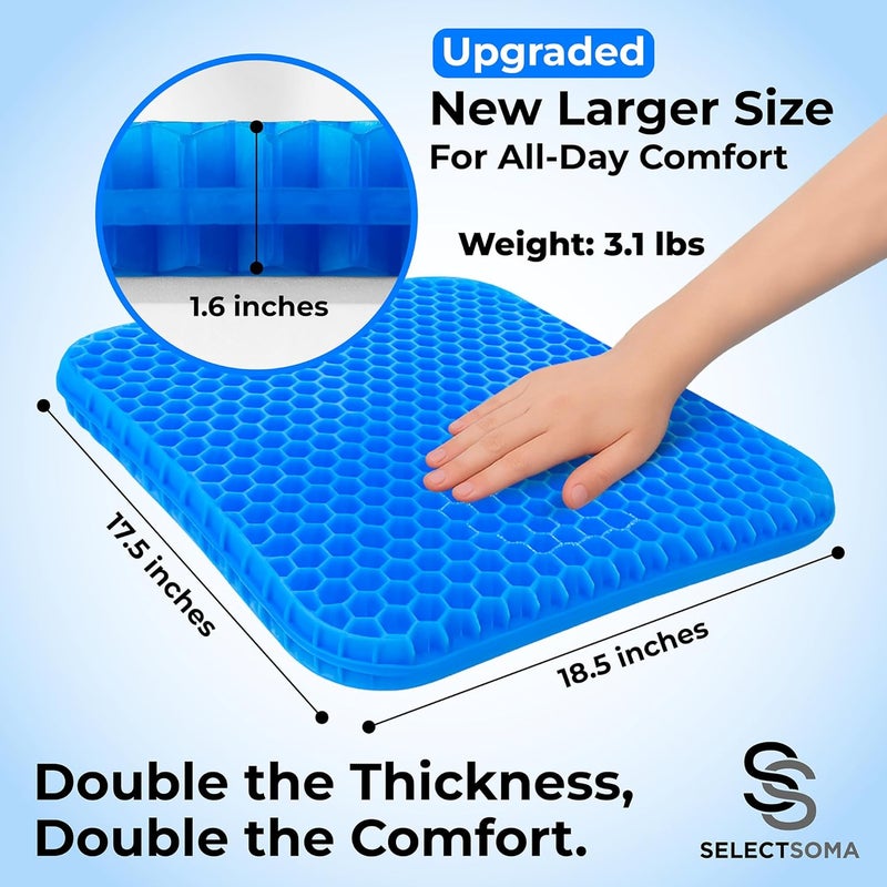 SelectSoma Super Large Gel Seat Cushion for Long Sitting - 18.5" x 17.5" - Breathable Cooling Design - Pressure Relief for Sciatica, Tailbone & Back - Office Chair, Wheelchair, Car & Truck Cushion - Image 3