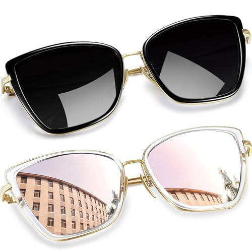 Joopin Oversized Cateye Sunglasses Fashion Cat Eye Sun Glasses UV Protection Trendy Becky Shades for Women Ladies Cute Sunnies (Black + Pink) - Image 1