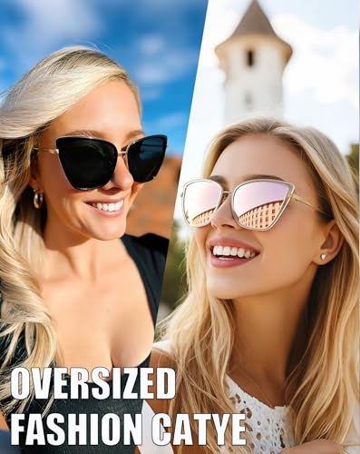 Joopin Oversized Cateye Sunglasses Fashion Cat Eye Sun Glasses UV Protection Trendy Becky Shades for Women Ladies Cute Sunnies (Black + Pink) - Image 2