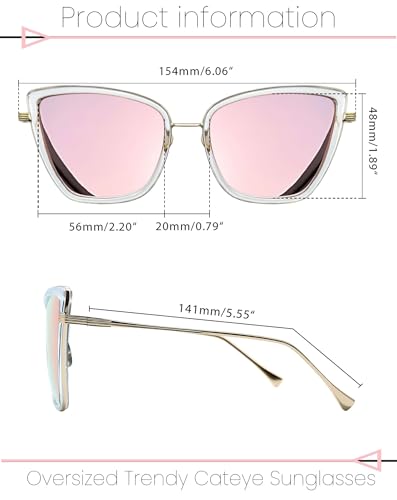 Joopin Oversized Cateye Sunglasses Fashion Cat Eye Sun Glasses UV Protection Trendy Becky Shades for Women Ladies Cute Sunnies (Black + Pink) - Image 5