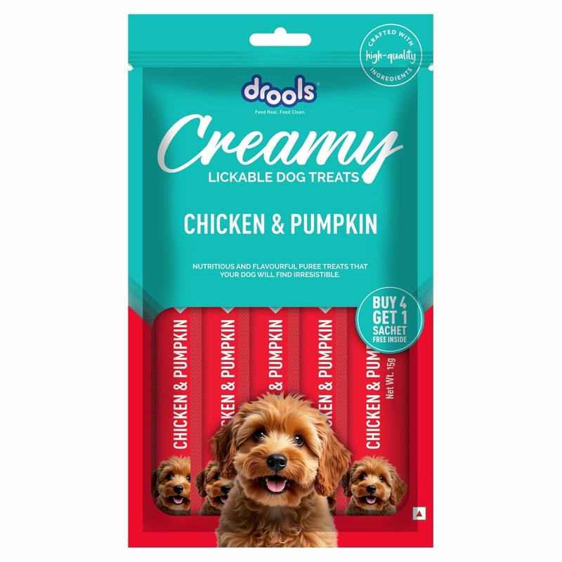 Drools Dog Treats, Creamy Chicken & Pumpkin, Tasty & Nutritious Snack for All Breeds, (15g x5),75g - Image 1