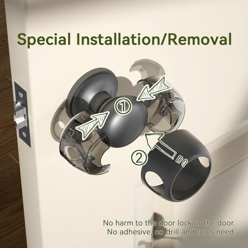 EUDEMON 4 Pack Updated Door Knob Cover Baby Safety Door Lock Childproof Safety Cover Door Handle Cover for Kids Safety (Clear-Black) - Image 4