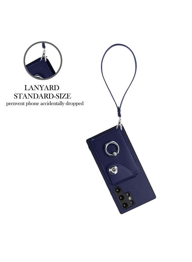 اس-توب جراب لهاتف Samsung Galaxy S22 Ultra 5G مع حامل بطاقات وحلقات من البولي يوريثان وحقيبة هاتف مع حبل - Image 3