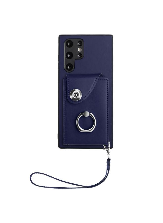 اس-توب جراب لهاتف Samsung Galaxy S22 Ultra 5G مع حامل بطاقات وحلقات من البولي يوريثان وحقيبة هاتف مع حبل - Image 2