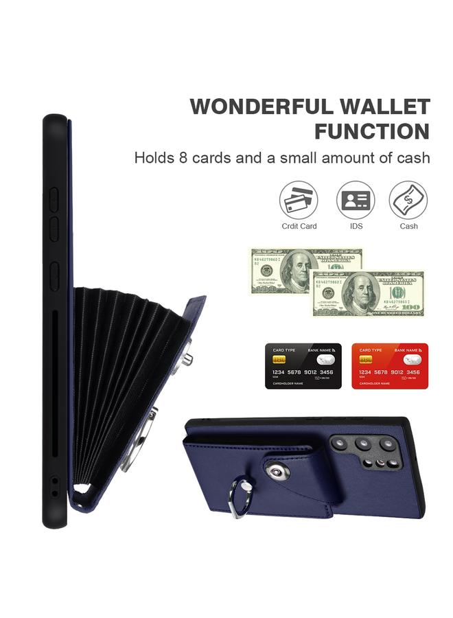 اس-توب جراب لهاتف Samsung Galaxy S22 Ultra 5G مع حامل بطاقات وحلقات من البولي يوريثان وحقيبة هاتف مع حبل - Image 4