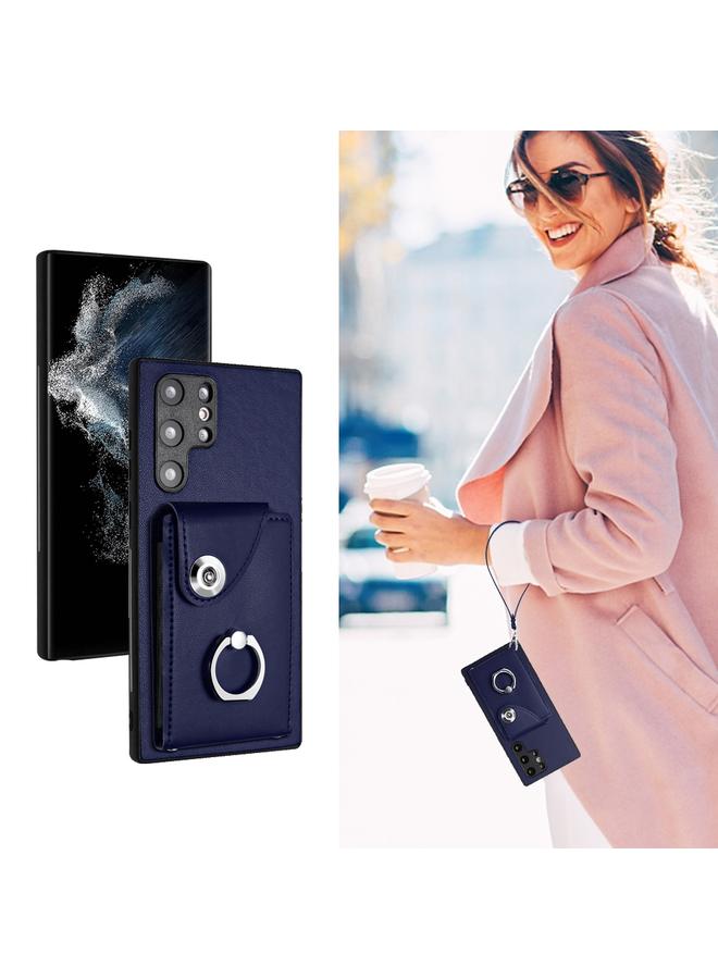 اس-توب جراب لهاتف Samsung Galaxy S22 Ultra 5G مع حامل بطاقات وحلقات من البولي يوريثان وحقيبة هاتف مع حبل - Image 5