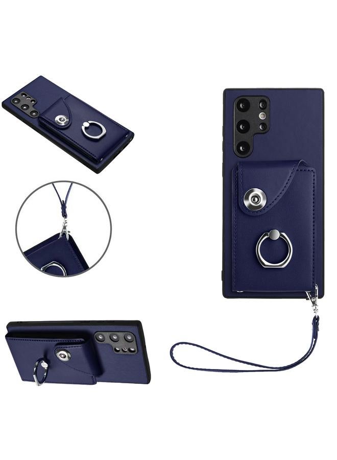 اس-توب جراب لهاتف Samsung Galaxy S22 Ultra 5G مع حامل بطاقات وحلقات من البولي يوريثان وحقيبة هاتف مع حبل - Image 1