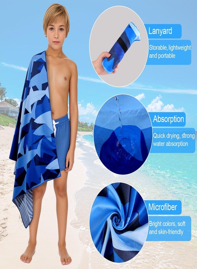 MelonBoat Large Microfiber Beach Towel: Navy Blue Shark Sand Free Beach Towel for Travel, Super Absorbent Quick Dry, Lightweight Compact for Kids Trip Vacation Beach Bath Yoga Camping Pool Swim - Image 3