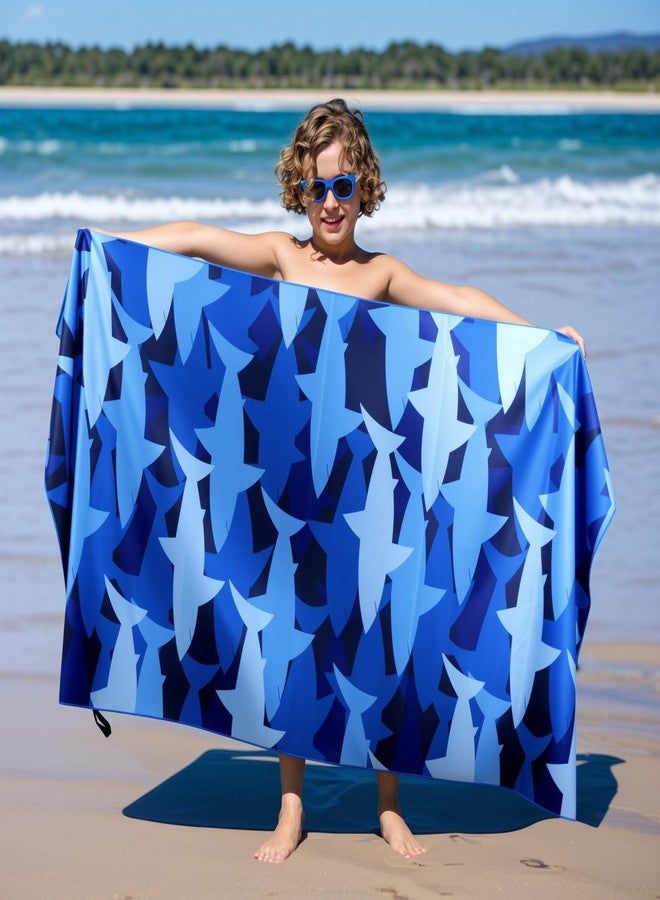 MelonBoat Large Microfiber Beach Towel: Navy Blue Shark Sand Free Beach Towel for Travel, Super Absorbent Quick Dry, Lightweight Compact for Kids Trip Vacation Beach Bath Yoga Camping Pool Swim - Image 5