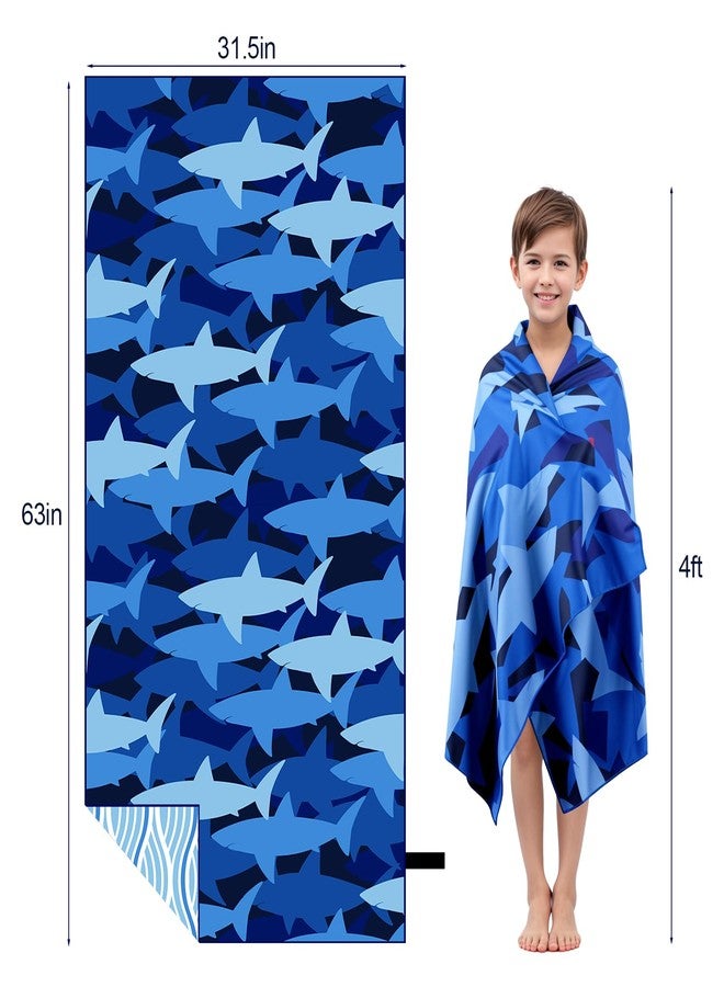 MelonBoat Large Microfiber Beach Towel: Navy Blue Shark Sand Free Beach Towel for Travel, Super Absorbent Quick Dry, Lightweight Compact for Kids Trip Vacation Beach Bath Yoga Camping Pool Swim - Image 2