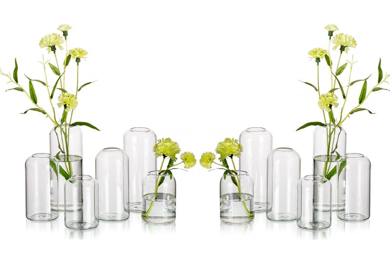 Hewory Glass Bud Vases for Flowers - Hewory Blown Modern Small Glass Vases for Centerpieces Set of 12, Mini Clear Bulk Flower Vases for Wedding Party Events Home Decor Floral Arrangement (Not Include Flower) - Image 1