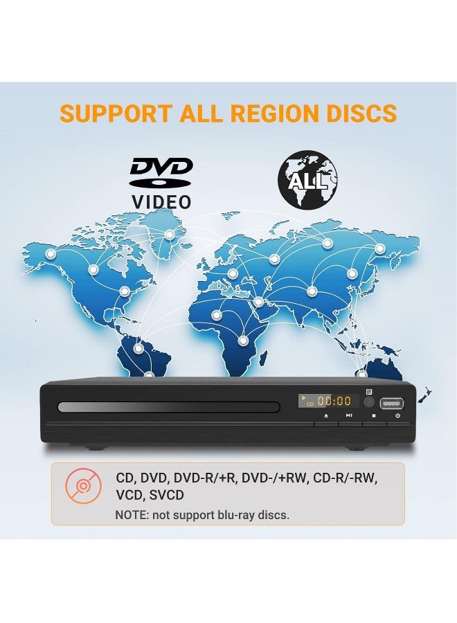 KADIP DVD Player, HDMI Region Free DVD Players for Smart TV, 1080P Upscaling, USB Input, HDMI/RCA Output Cable Included, Breakpoint Memory, Built-in PAL/NTSC, CD Players for Home - Image 4