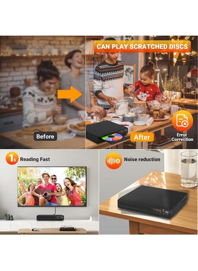 KADIP DVD Player, HDMI Region Free DVD Players for Smart TV, 1080P Upscaling, USB Input, HDMI/RCA Output Cable Included, Breakpoint Memory, Built-in PAL/NTSC, CD Players for Home - Image 5