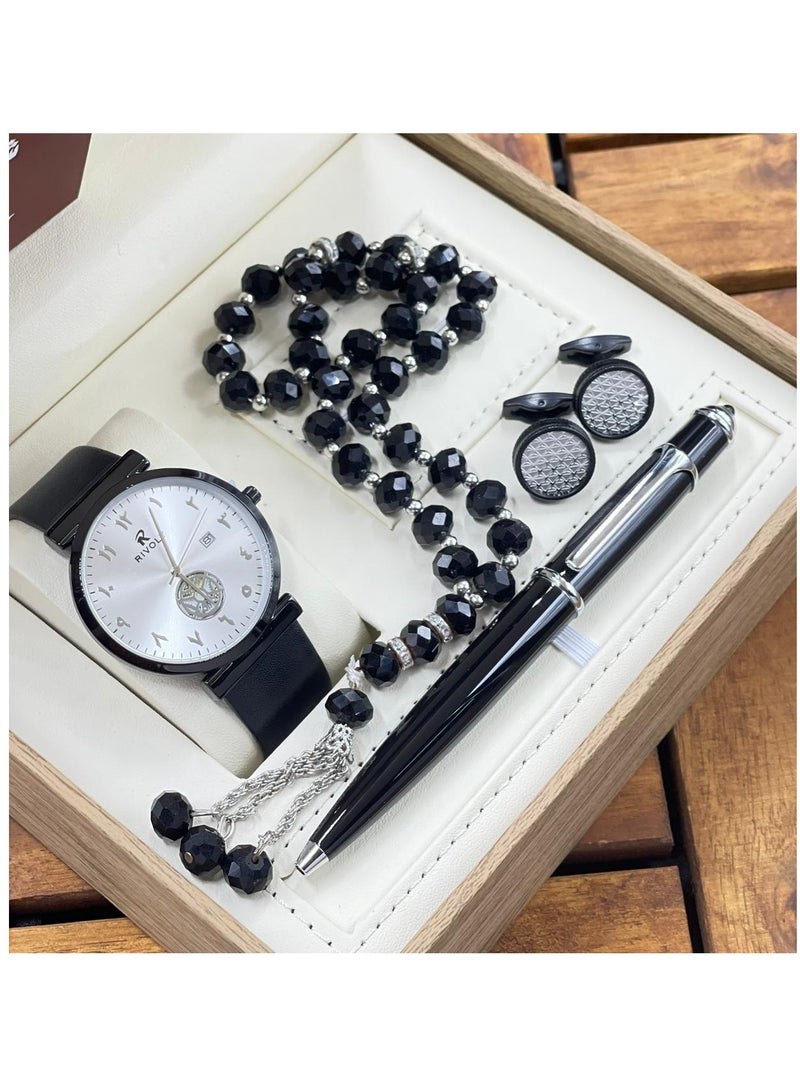 ووتش طقم ساعات رجالي مكون من ساعه وسبحه وكبك وقلم