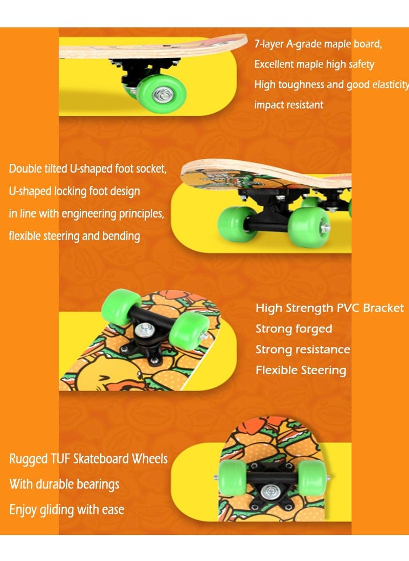 B.duck - Four Wheel 17" Mini Skateboard For Beginners 7 Layer Canadian Maple Wood Beginners Double Kick Concave Complete Skateboard For Kids - Image 1