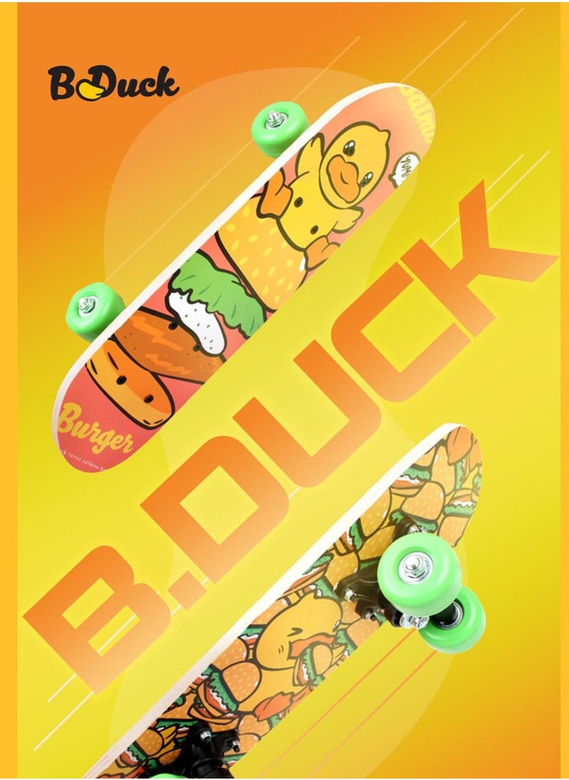 B.duck - Four Wheel 17" Mini Skateboard For Beginners 7 Layer Canadian Maple Wood Beginners Double Kick Concave Complete Skateboard For Kids - Image 1