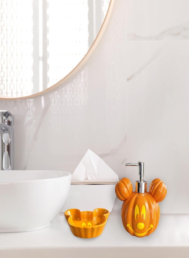 Jay Franco Disney Mickey Mouse Pumpkin Jack-O-Lantern Bathroom Decor Set - 2 Piece Autumn & Halloween Collection Includes Orange Lotion Pump & Soap Dish - Bathroom Accessories - Image 4