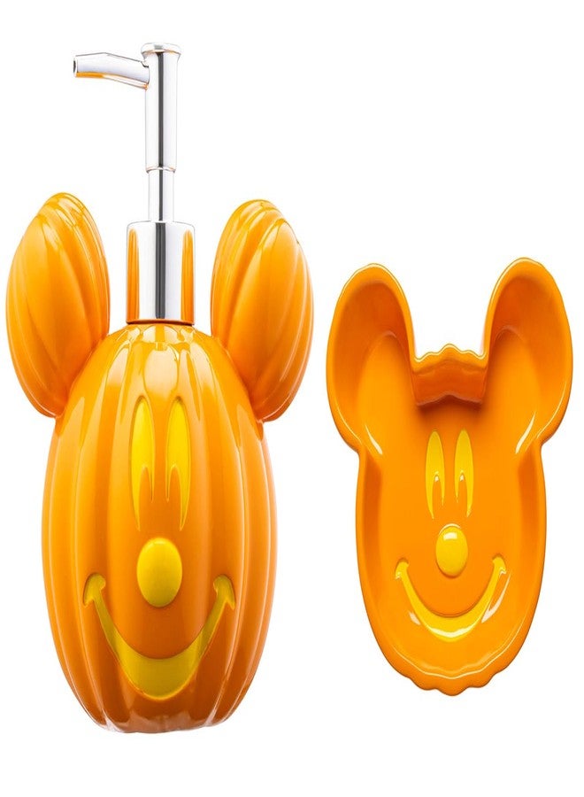 Jay Franco Disney Mickey Mouse Pumpkin Jack-O-Lantern Bathroom Decor Set - 2 Piece Autumn & Halloween Collection Includes Orange Lotion Pump & Soap Dish - Bathroom Accessories - Image 1