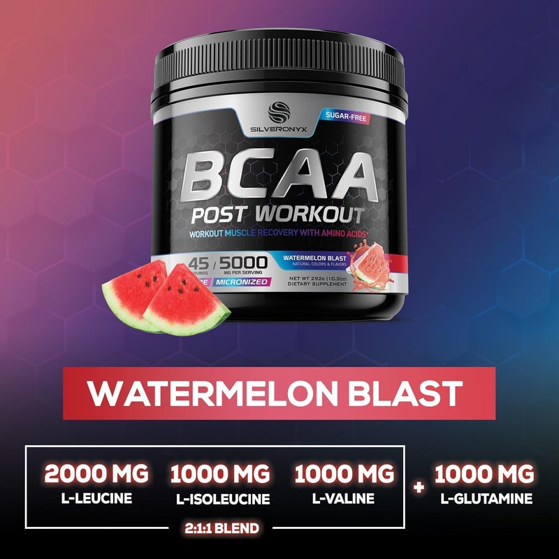 SilverOnyx Muscle Recovery Drink Powder with BCAA LGlutamine  Amino Acids  Best Muscle Recovery Supplements for Post Workout  Sugar Free Branched Chain Amino Acid Supplement for Women  Men  45 Servings - Image 3